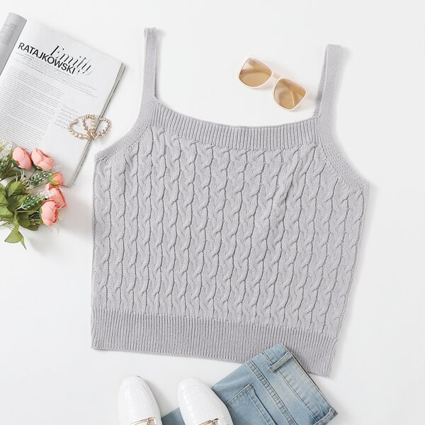 

Plus Cable Knit Cami Top, Light grey