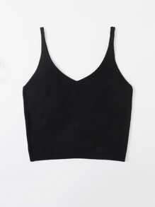 Top tejido de tirantes con cuenta con perlas - Negro - Ver 2