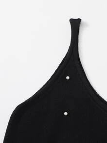 Top tejido de tirantes con cuenta con perlas - Negro - Ver 3