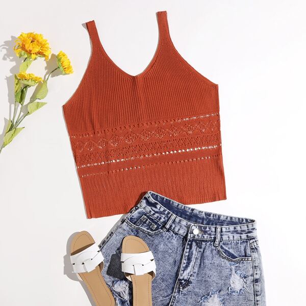

Plus Pointelle Knit Cami Top, Burnt orange