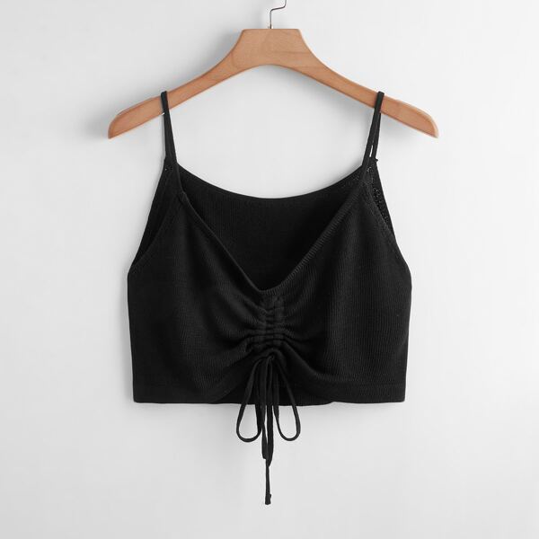 

Plus Drawstring Front Cami Knit Top, Black