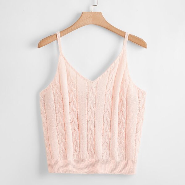 

Plus Solid Cable Knit Top, Pastel baby pink