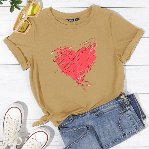 

Heart Print Tee, Khaki