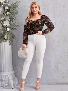 SHEIN Blusas Extra Grandes Drapeado Transparente Floral Elegante - Multicolor - Ver 5