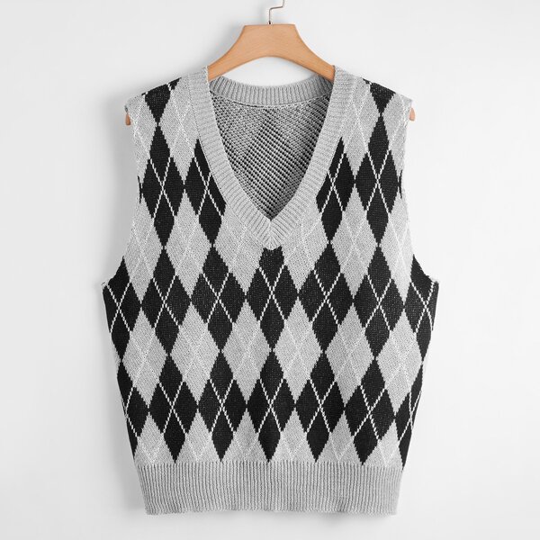 

Plus Argyle Pattern Sweater Vest, Multicolor