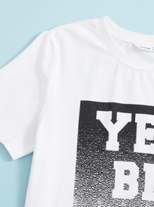 SHEIN Boys Slogan Graphic Tee and Track Shorts Set - Black and White - View 4