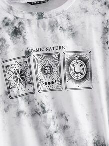 SHEIN Unity Tie Dye And Graphic Print Tee - Multicolor - View 4