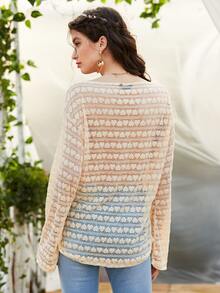 Heart Pattern Drop Shoulder Lace Top - Apricot - View 2
