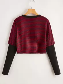 Mulvari 大碼條紋假兩件T恤 - 彩色 - 查看 2