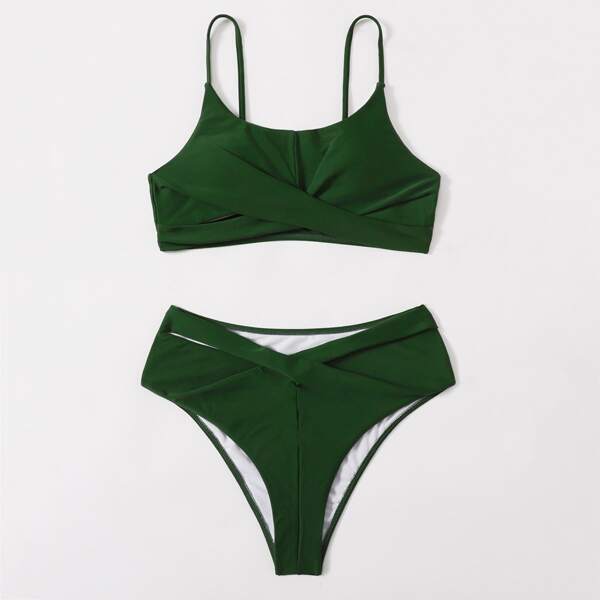 

Twist Front High Waisted Bikini Swimsuit, Army green