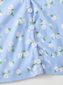 Dreamara Hơn Cottagecore Áo thun Hoa Lộn xộn Nút Lên - Màu xanh nhạt - Xem 4