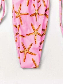 Conjunto de bikini triangular con estampado de estrellas de mar y amarre lateral - Rosa - Ver 4