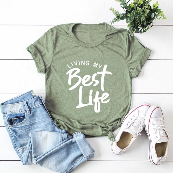 

Slogan Graphic Short Sleeve Tee, Army green