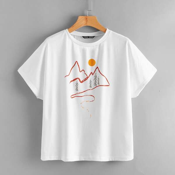 

Batwing Sleeve Graphic Print Tee, White
