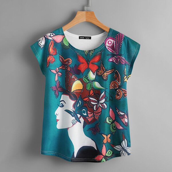

Butterfly & Figure Graphic Tee, Multicolor