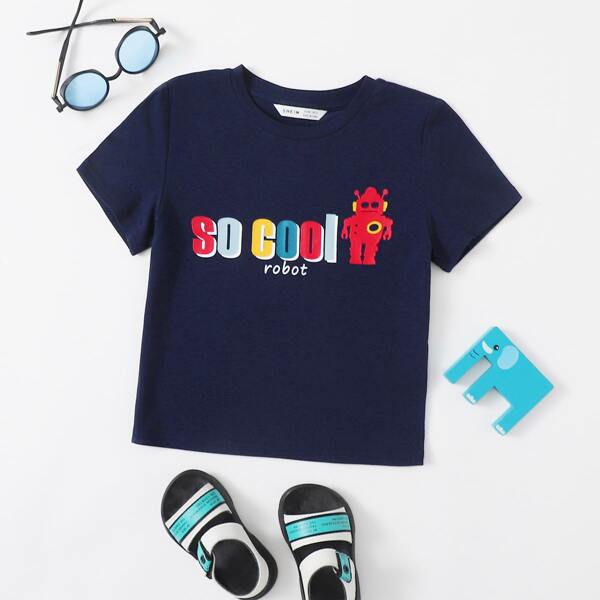 

Toddler Boys Letter and Robot Print Tee, Navy blue