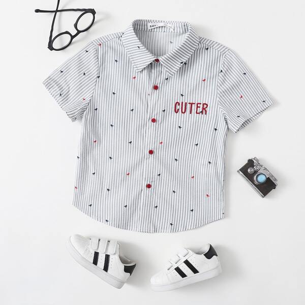 

Toddler Boys Letter Embroidered Shirt, Light grey