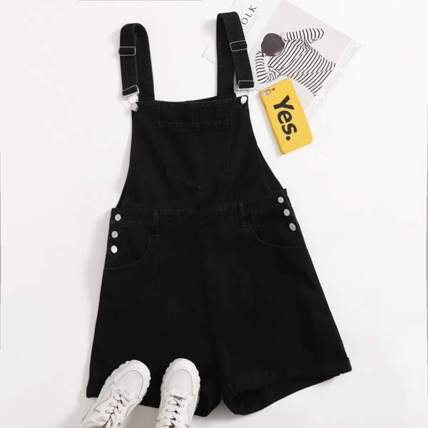 

Plus Pocket Front Denim Overall Shorts, Black