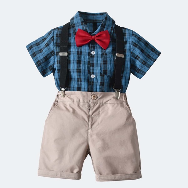 

Toddler Boys Bow Neck Shirt & Suspender Shorts, Multicolor