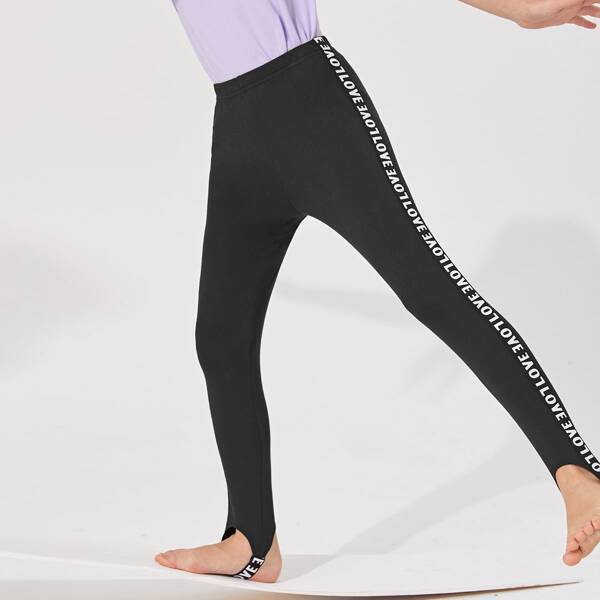 

Girls Letter Tape Side Stirrup Leggings, Black