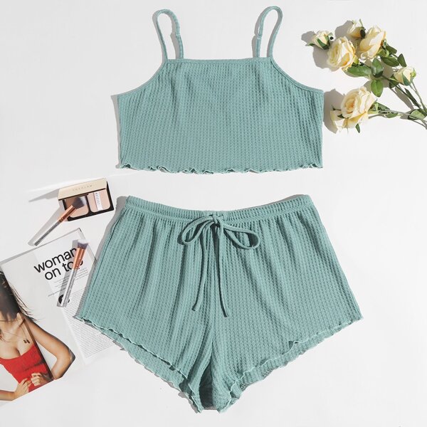 

Plus Waffle Knit Cami Pajama Set, Cadet blue