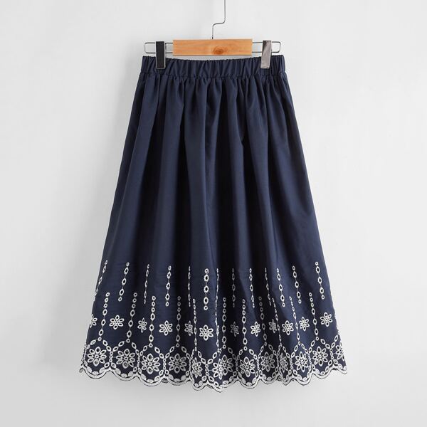 

Girls Floral Embroidery Skirt, Navy blue