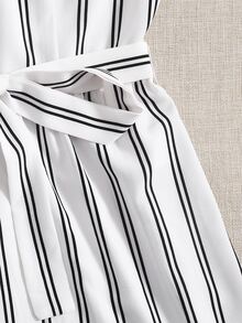 SHEIN Self Belted Striped Cami Romper - White - View 4
