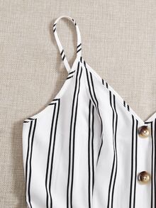 SHEIN Self Belted Striped Cami Romper - White - View 5
