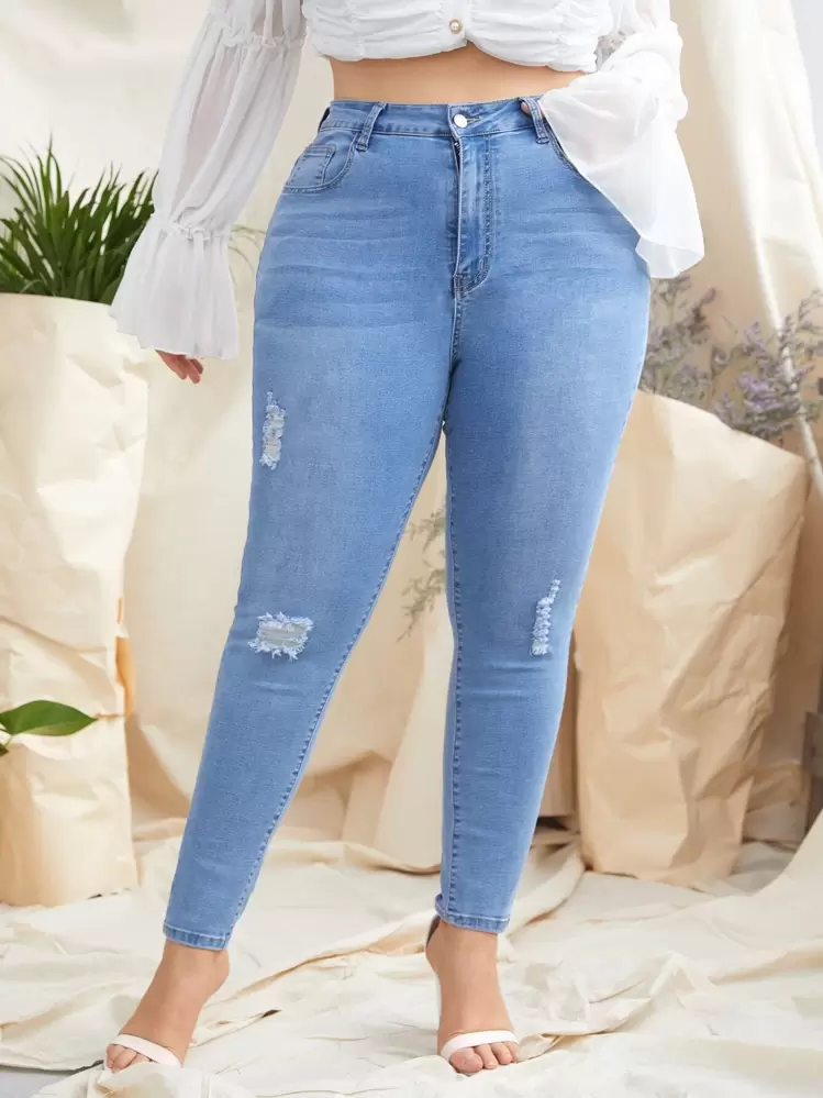 Jean moulant taille haute dechire SHEIN