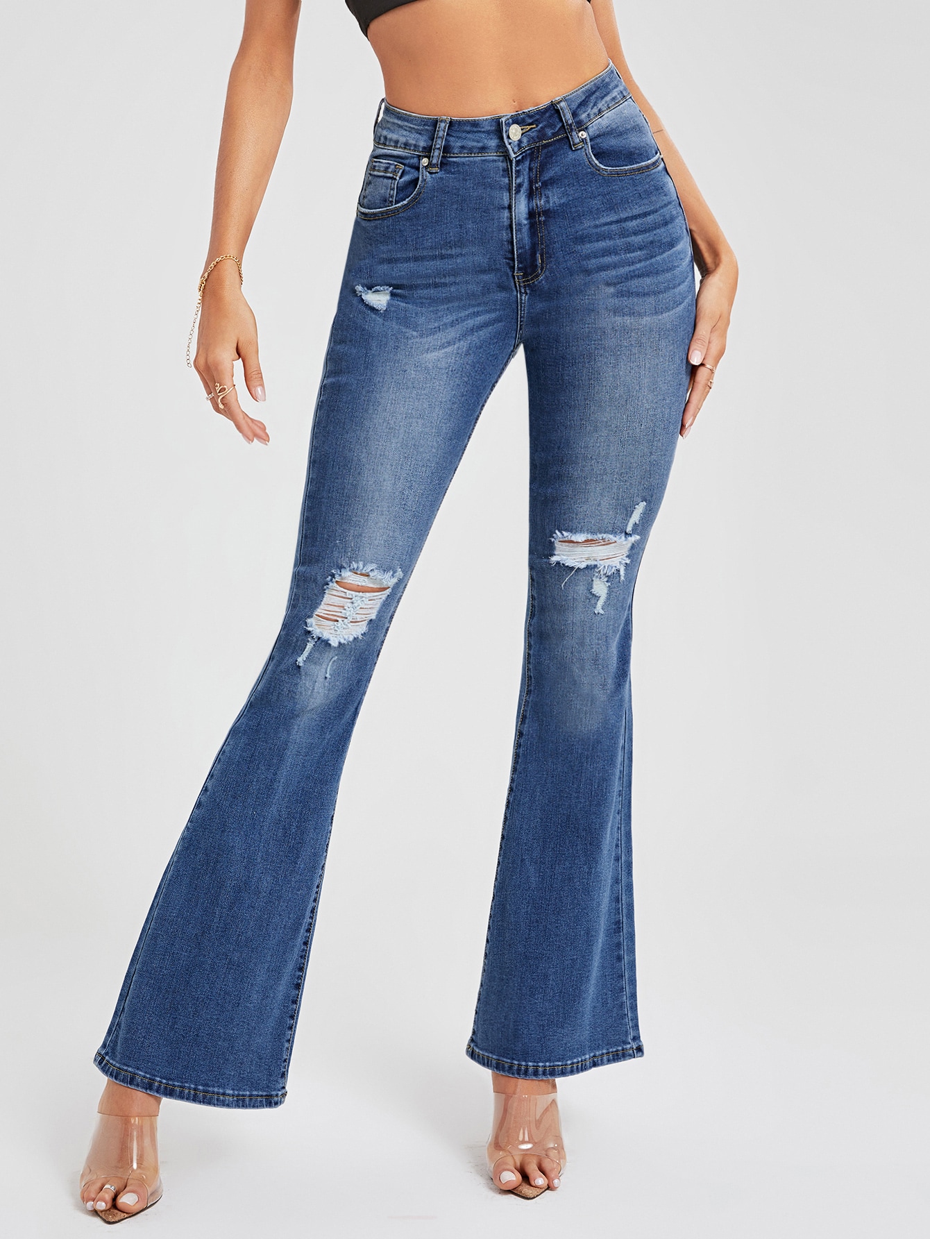 Jeans a zampa strappati con vita alta | SHEIN ITALIA