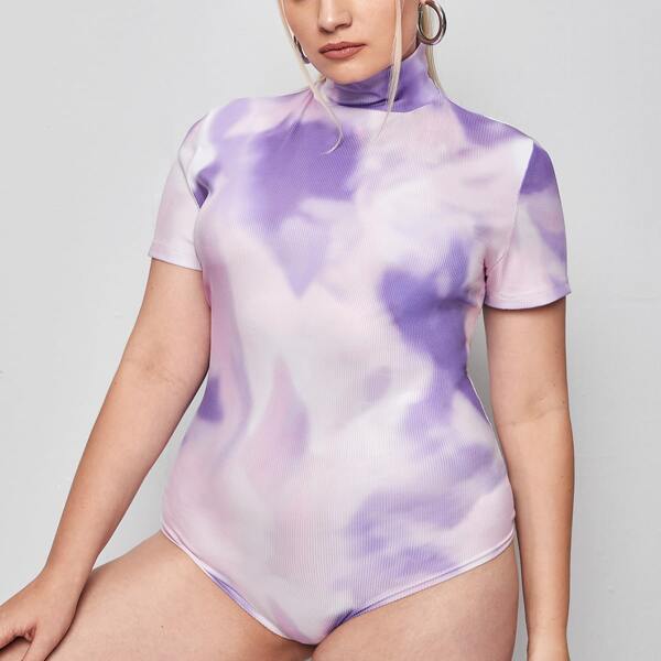 

Plus High Neck Tie Dye Bodysuit, Multicolor