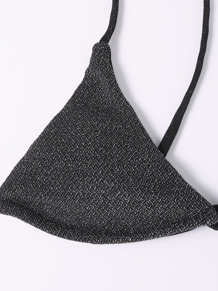 3 paquetes Conjunto de bikini con decoración de purpurina y falda de malla para vacaciones de verano - Negro - Añade 4