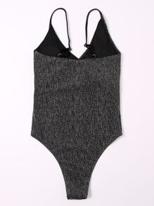 Glitter One Piece Swimsuit, For Summer Beach Vacation - Black - View 2