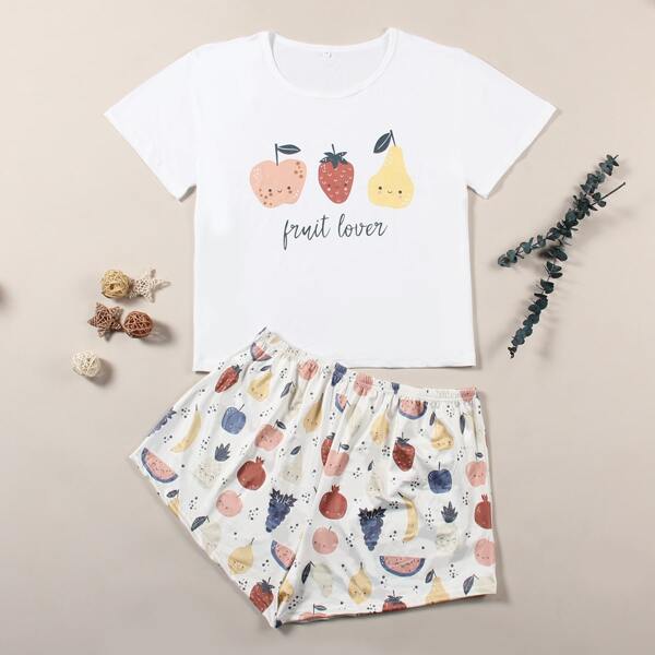 

Plus Cartoon & Letter Graphic Pajama Set, Multicolor
