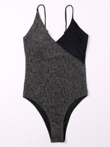 Glitter One Piece Swimsuit, For Summer Beach Vacation - Black - View 3