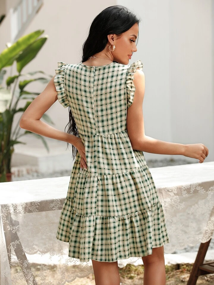 Our Plaid Ruffle Trim Babydoll Dress is such a vibe - ROMWE