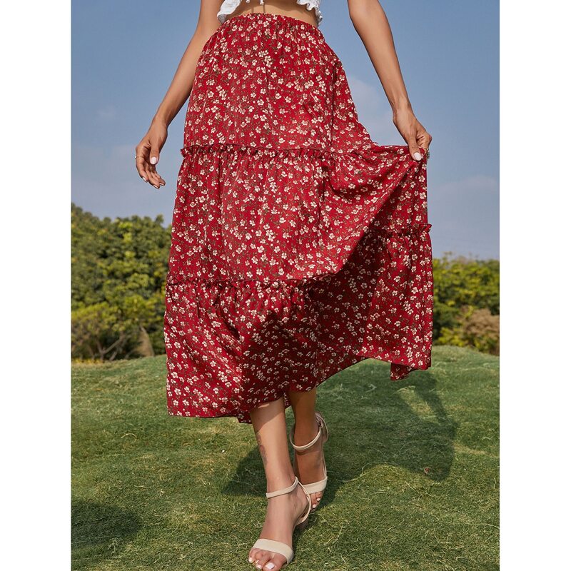 

Ditsy Floral Frill Trim Skirt, Burgundy