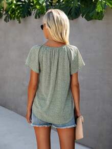 Tie Neck Dalmatian Print Blouse - Mint Green - View 2