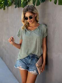 Tie Neck Dalmatian Print Blouse - Mint Green - View 4