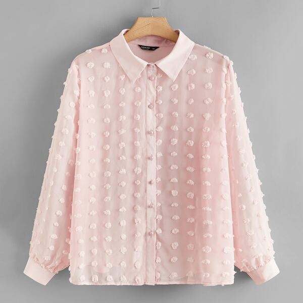

Plus Swiss Dot Pearls Button Front Blouse, Baby pink