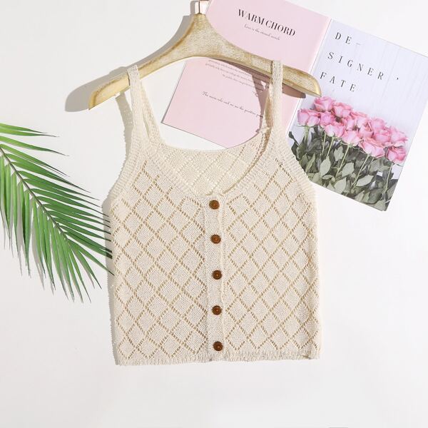 

Button Front Cami Knit Top, Apricot