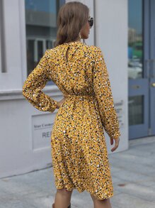 SHEIN LUNE Mock-neck Belted Leopard Dress