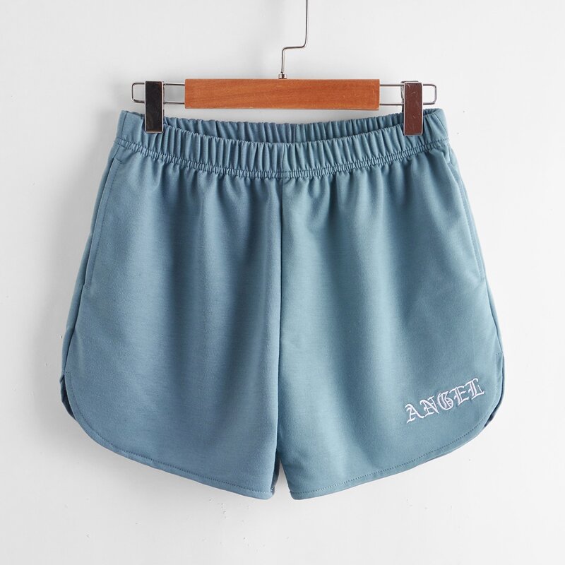 

Letter Embroidery Dolphin Shorts, Cadet blue