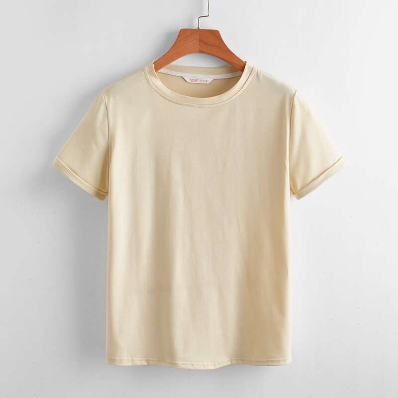 

Roll Up Sleeve Solid Tee, Apricot