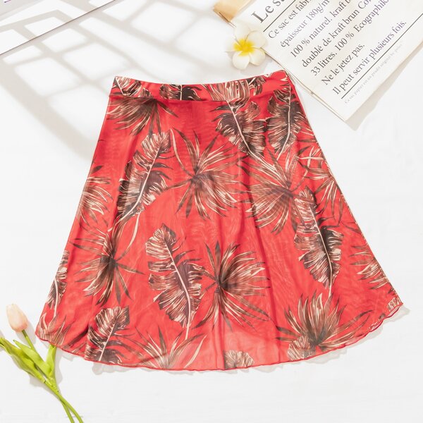 

Tropical Sheer Beach Skirt, Red