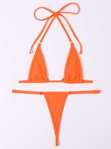 迷你三角丁字褲比基尼套裝 - 橘色 - 查看 3