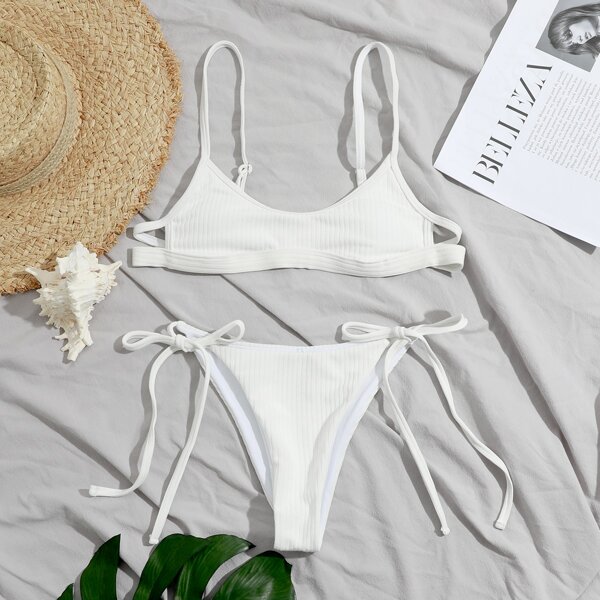 

Rib Tie Side Bikini Swimsuit, White