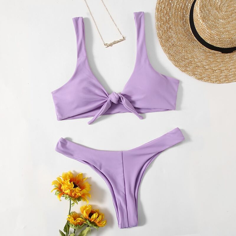 

Solid Knot Bikini Swimsuit, Lilac purple