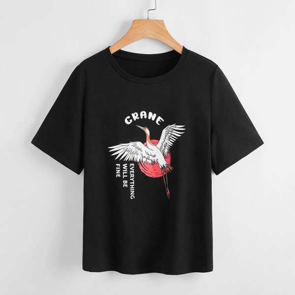 

Crane And Slogan Graphic Tee, Black