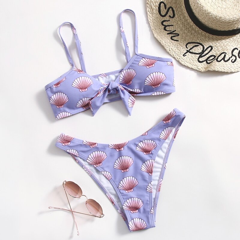 

All Over Print Knot Bikini Swimsuit, Lilac purple
